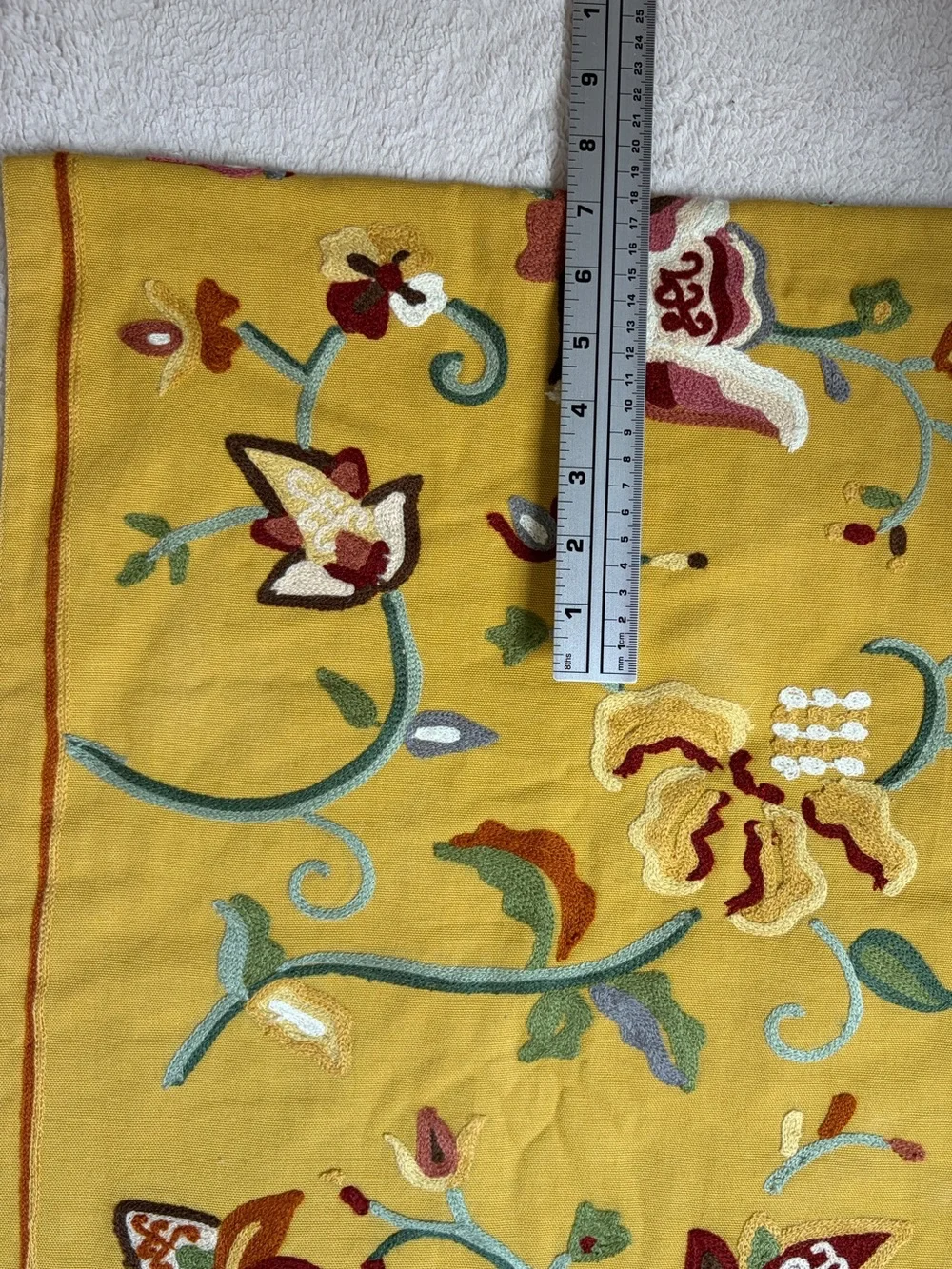 Vintage Williams Sonoma Mustard Yellow Floral Embroidered Table Runner